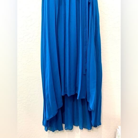 NEW YORK & COMPANY | Electric Blue High Low Sleeveless Dress Belted Pleated | XS - Picture 2 of 6